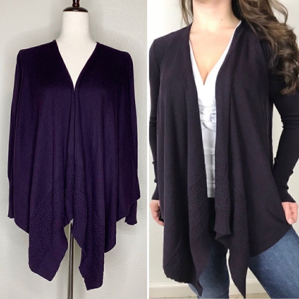 CAbi Women’s Open Front Drape Criss Cross Back Plum Cardigan, Size XS